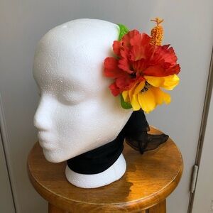Pinup / Rockabilly Tiki Tropical Red & Yellow Floral Hair Clip